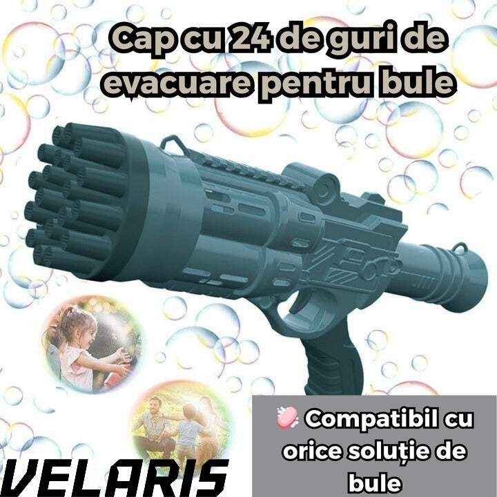 Pistol Bule 24 Gauri, Structura Rezistenta din ABS, Tambur Rotativ, Efect Turbo, Jucarie Interactiva pentru Copii si Distractie in Aer Liber, Albastru inchis