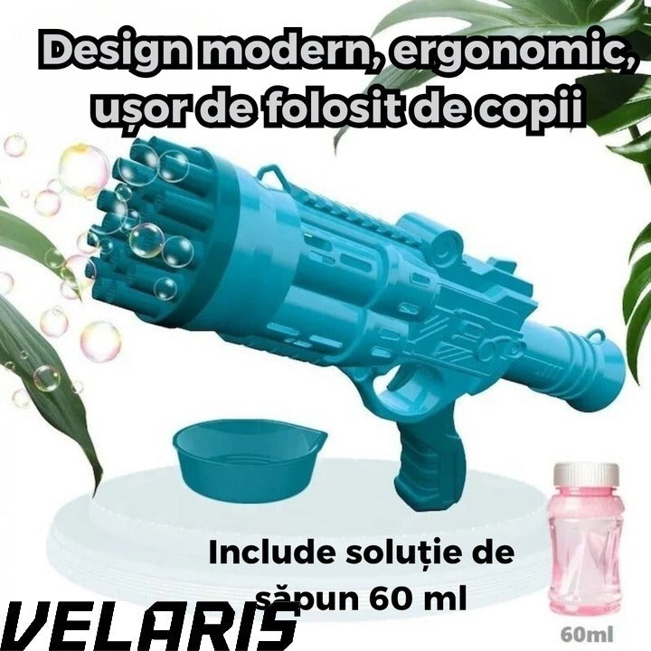 Pistol Bule 24 Gauri, Structura Rezistenta din ABS, Tambur Rotativ, Efect Turbo, Jucarie Interactiva pentru Copii si Distractie in Aer Liber, Albastru deschis