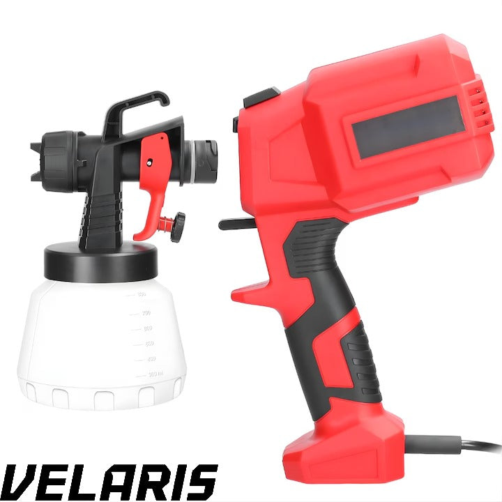 Pistol vopsit electric 500W rezervor 800ml, rosu, viteza reglabila 32000rpm, 3 moduri de pulverizare, pulverizare fina, duze interschimbabile pentru interior tavan gard lac lemn metal
