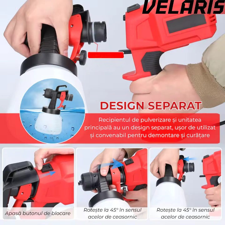 Pistol vopsit electric 500W rezervor 800ml, rosu, viteza reglabila 32000rpm, 3 moduri de pulverizare, pulverizare fina, duze interschimbabile pentru interior tavan gard lac lemn metal