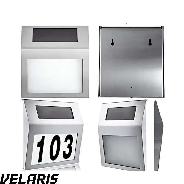 Placa Numar Casa cu Iluminare Solara LED Montaj Exterior, Detectie Automata Noapte-Zi, Rezistenta la Intemperii, din Inox