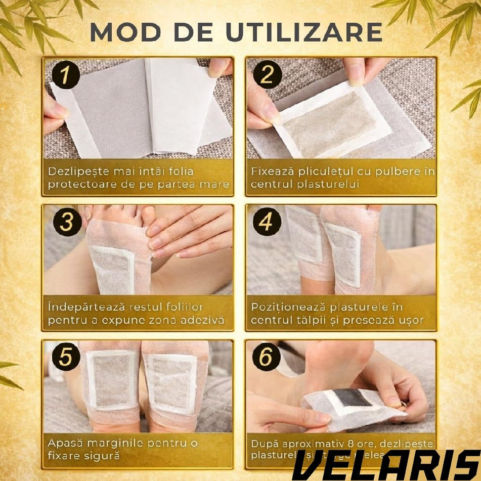 Plasturi detoxifiere, cu ghimbir, 10 bucati, pentru picioare
