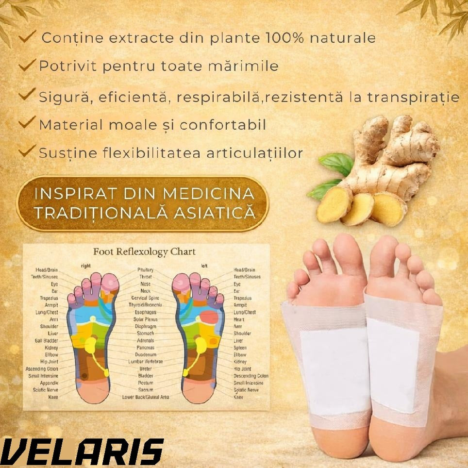 Plasturi detoxifiere, cu ghimbir, 10 bucati, pentru picioare