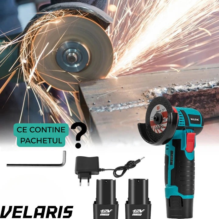 Polizor unghiular fara fir 12V, 2 Acumulatori Li-Ion, Discuri pentru Metal, Incarcator Inclus, Mini Flex Portabil