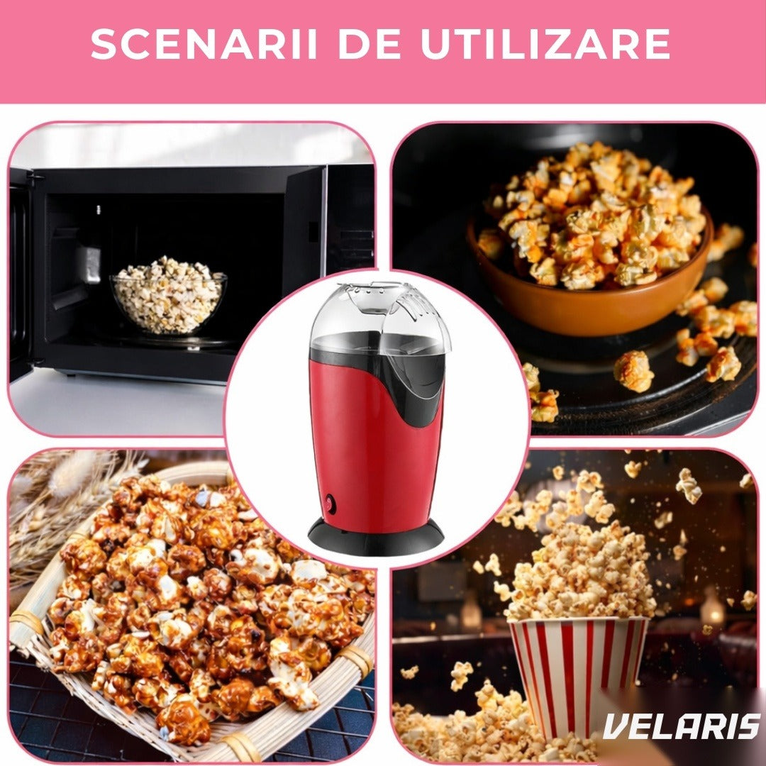 Aparat popcorn 1200W, capacitate 2,5 L, fără ulei, roșu