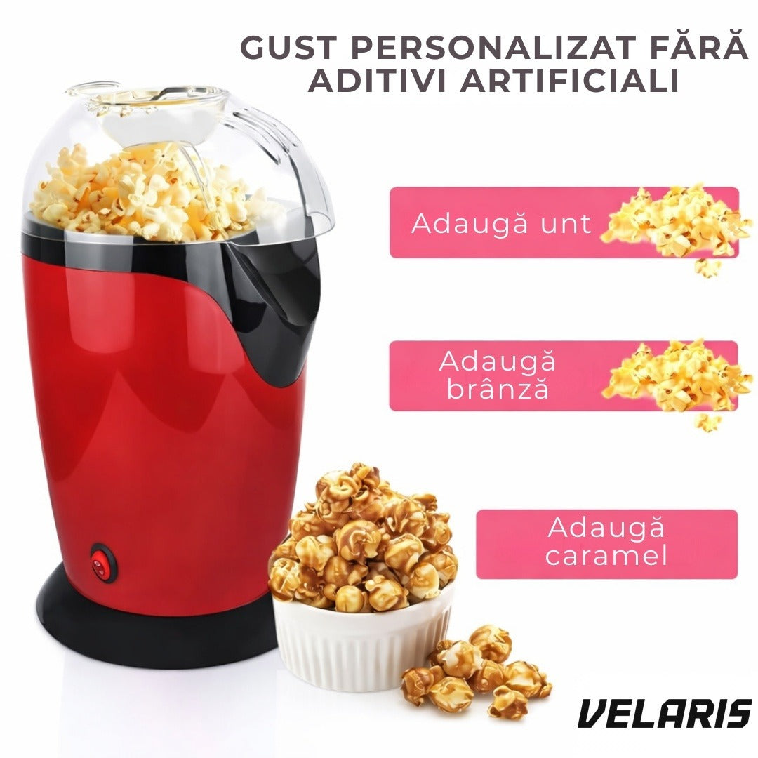 Aparat popcorn 1200W, capacitate 2,5 L, fără ulei, roșu