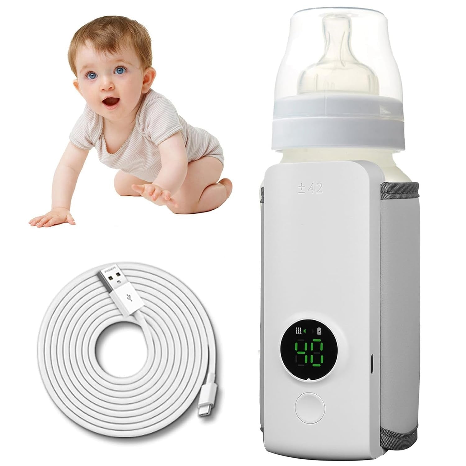Încălzitor portabil biberoane 6 niveluri temperatură, retenție căldură 5 ore, USB, 300 ml