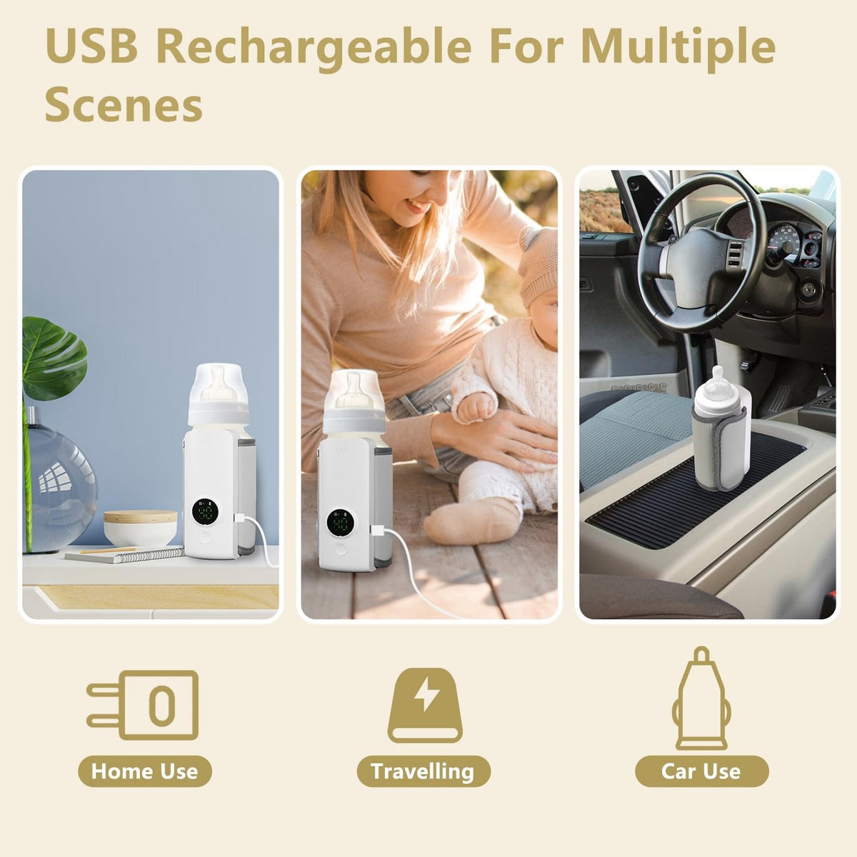 Încălzitor portabil biberoane 6 niveluri temperatură, retenție căldură 5 ore, USB, 300 ml