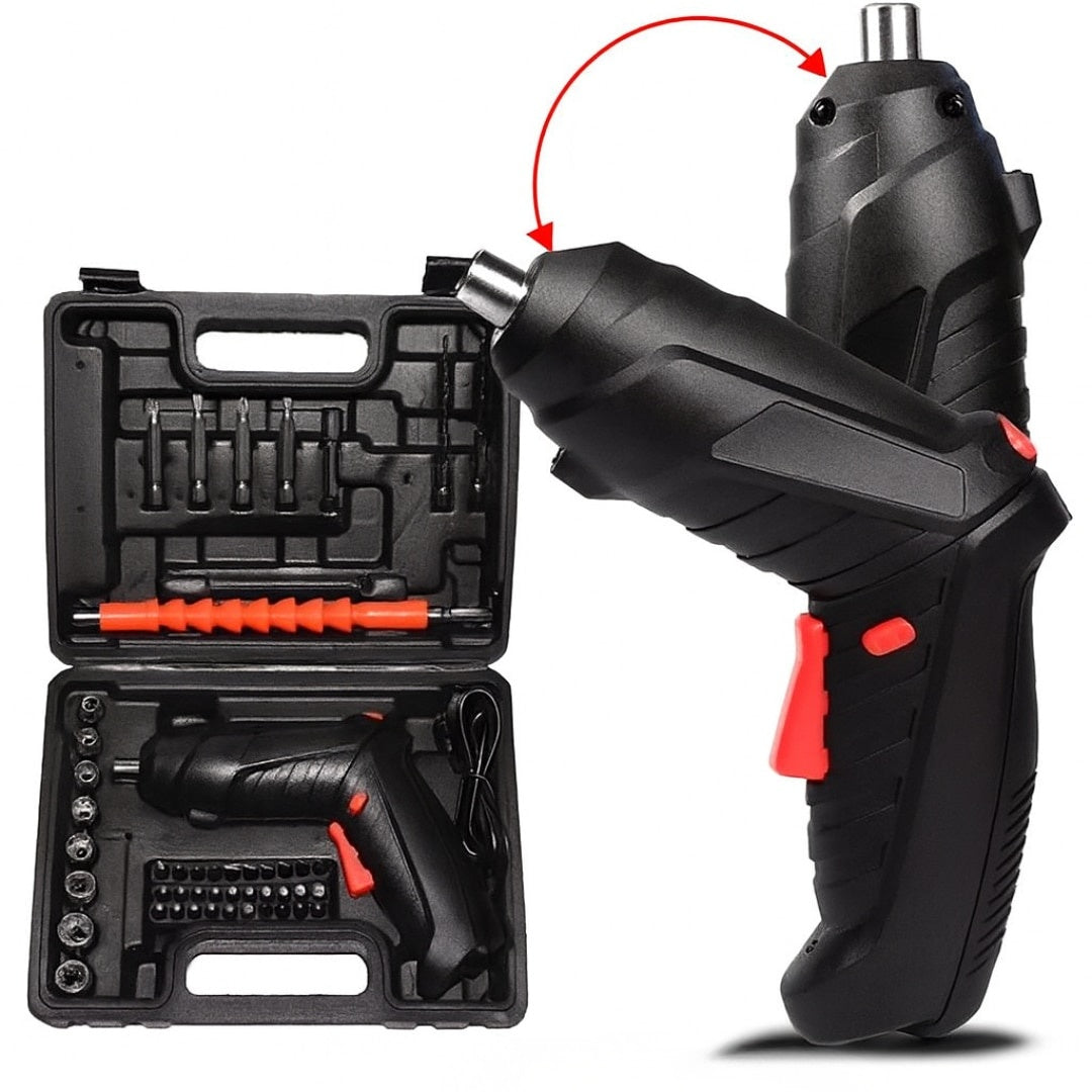 Șurubelniță electrică portabilă 47 buc, mâner rotativ 90-180°, baterie reîncărcabilă USB, geantă transport