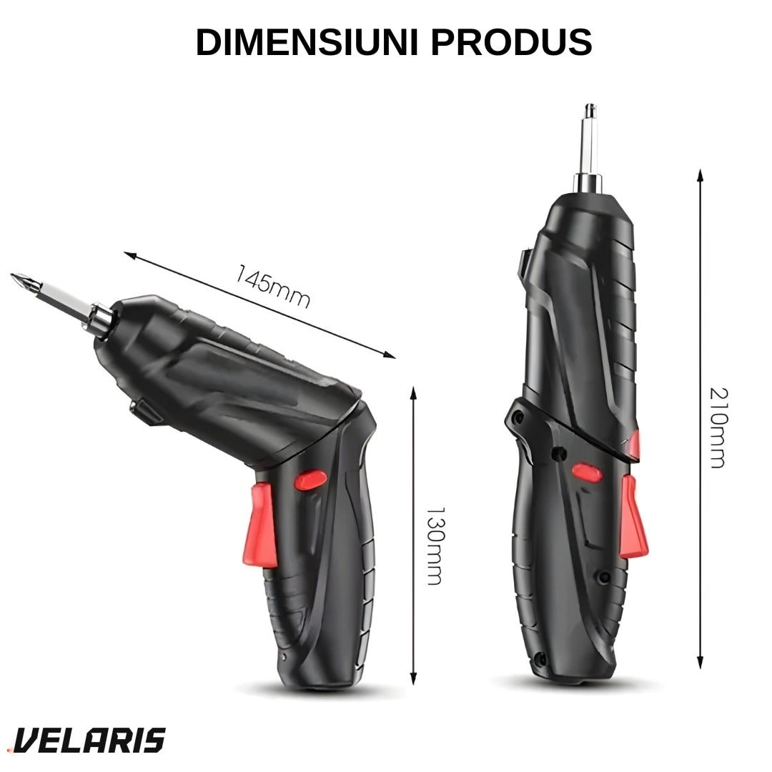 Șurubelniță electrică portabilă 47 buc, mâner rotativ 90-180°, baterie reîncărcabilă USB, geantă transport