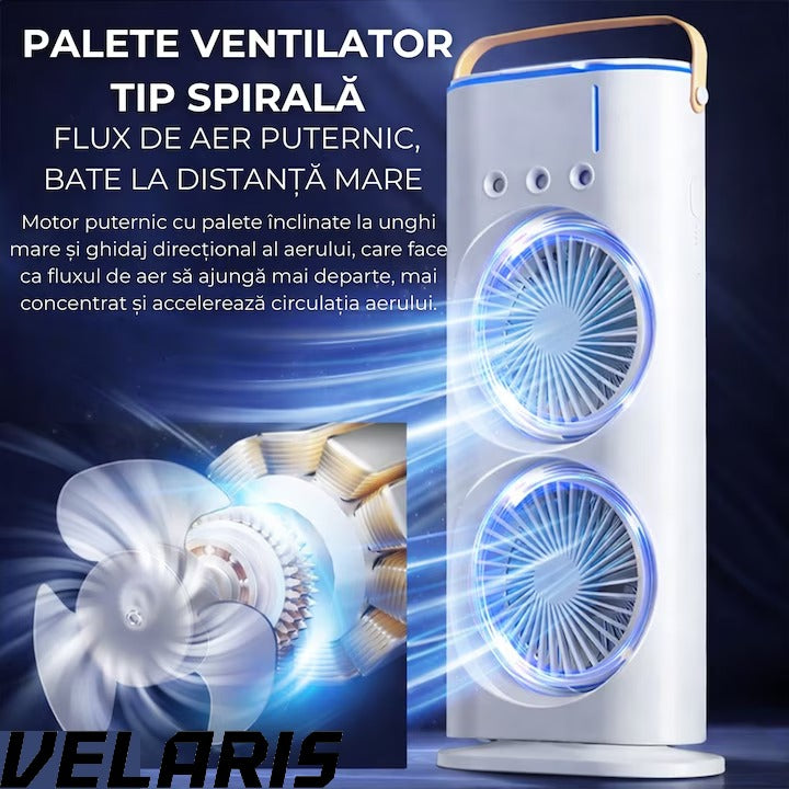 Ventilator portabil cu spray și cap dublu, răcire cu apă, 3 viteze, 360°, USB-C, 10W