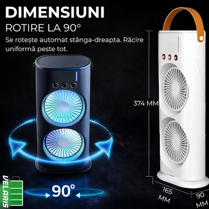 Ventilator portabil cu spray și cap dublu, răcire cu apă, 3 viteze, 360°, USB-C, 10W