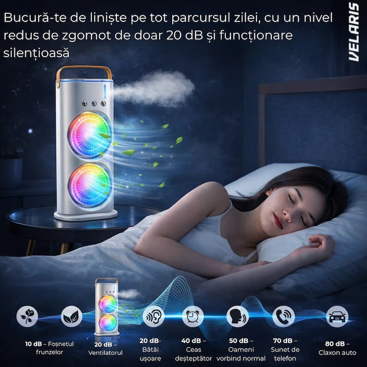 Ventilator portabil cu spray și cap dublu, răcire cu apă, 3 viteze, 360°, USB-C, 10W
