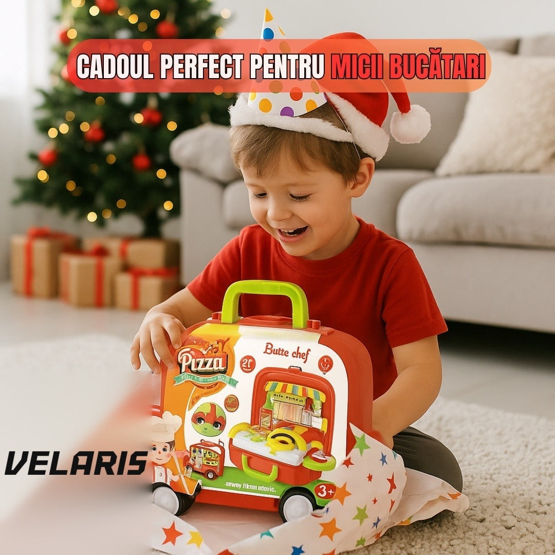 Set de joacă bucătărie portabilă 2 în 1 mașinuță, 21 piese, cuptor funcțional, roșu, 3+ ani