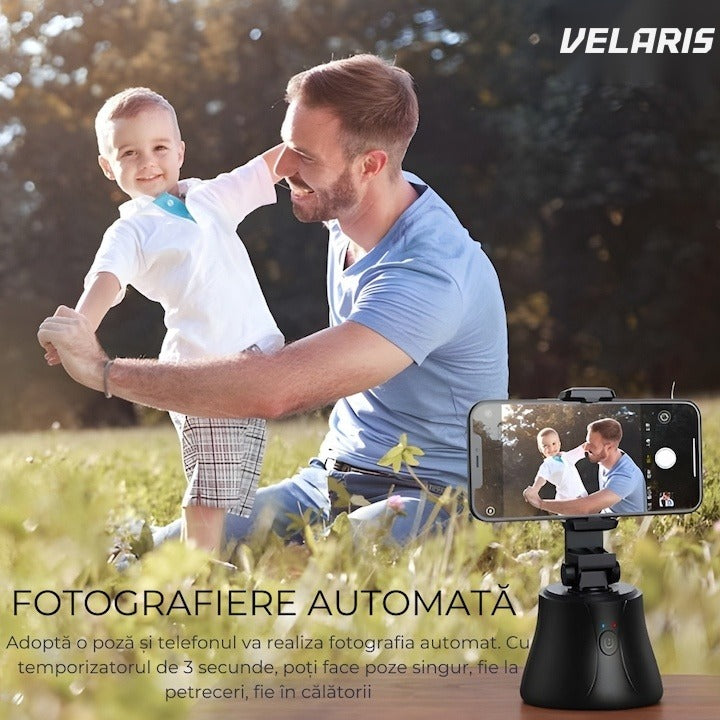 Suport telefon cu trepied portabil, rotire 360°, reglabil, pentru foto și video, negru