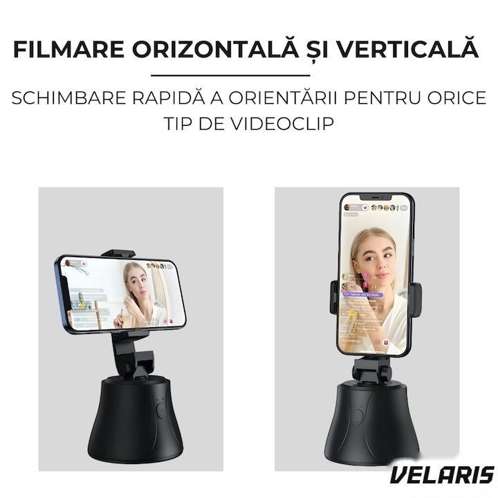 Suport telefon cu trepied portabil, rotire 360°, reglabil, pentru foto și video, negru