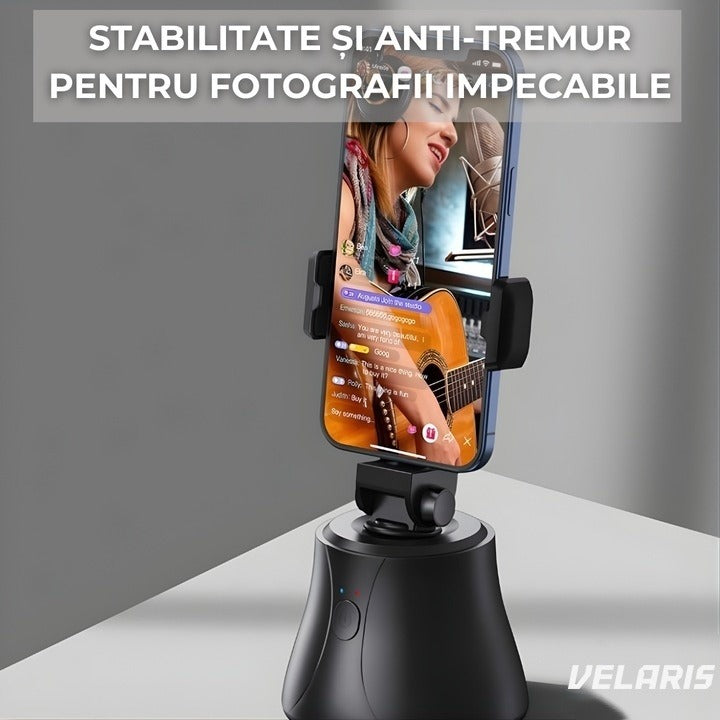 Suport telefon cu trepied portabil, rotire 360°, reglabil, pentru foto și video, negru