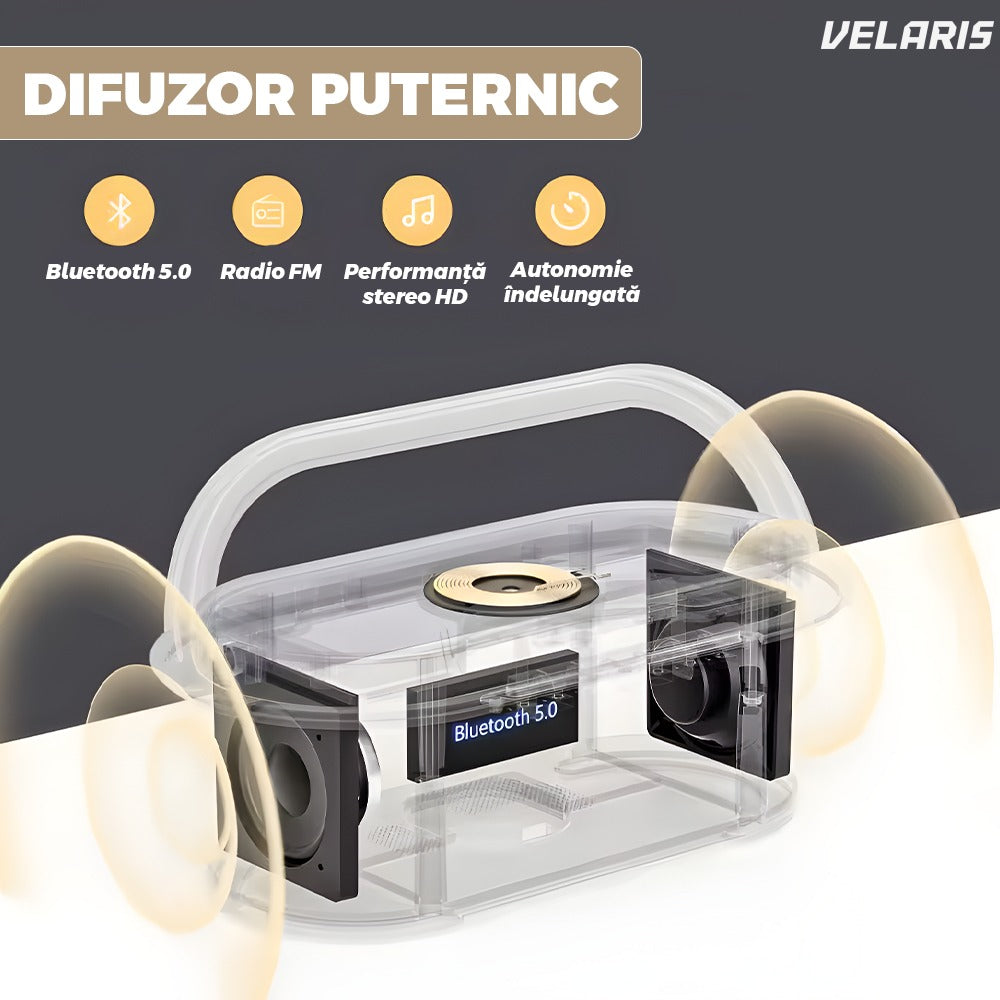 Difuzor portabil 3 în 1, ceas alarm + suport telefon, gri