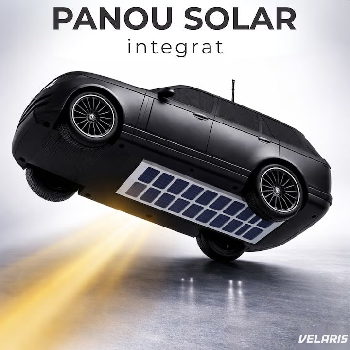 Boxă portabilă Bluetooth 5.0, design mașină, faruri iluminate, panou solar, suport telefon