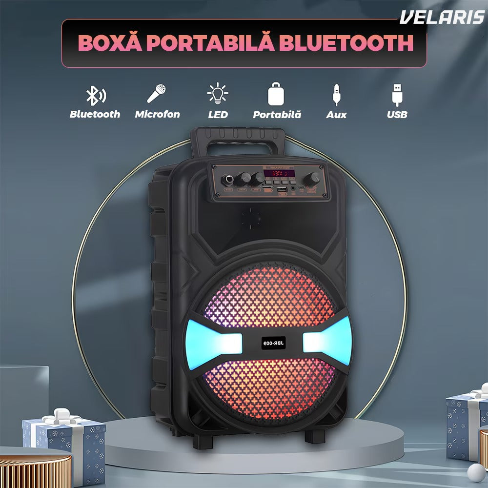 Boxă portabilă JBR009, microfon, telecomandă, LED, 1200W, negru