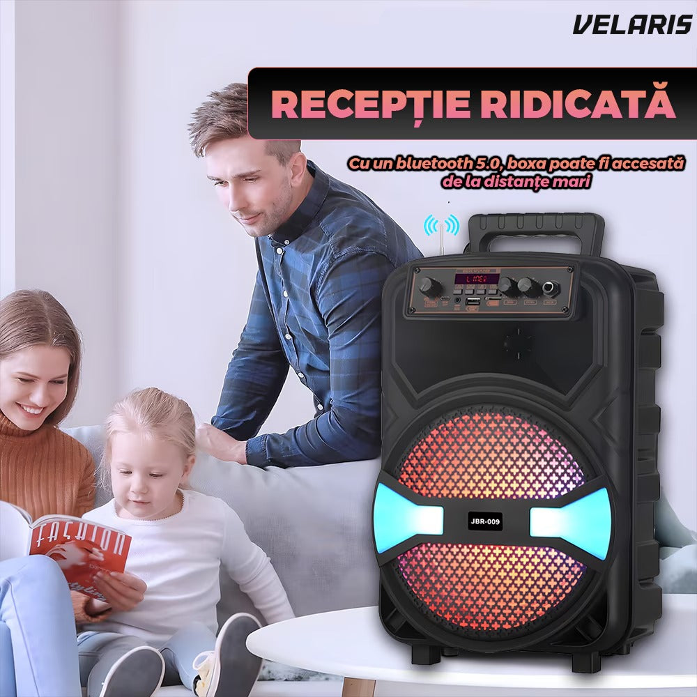 Boxă portabilă JBR009, microfon, telecomandă, LED, 1200W, negru