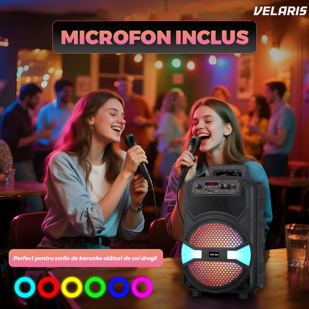 Boxă portabilă JBR009, microfon, telecomandă, LED, 1200W, negru