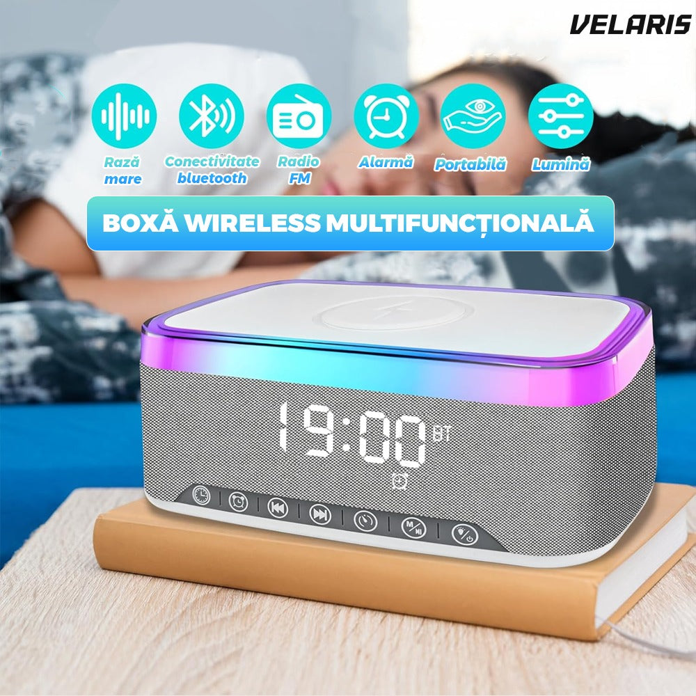 Boxă portabilă 3 în 1, Bluetooth 5.3, încărcător wireless, gri