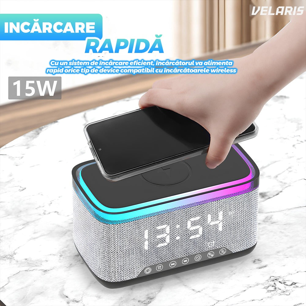 Boxă portabilă 3 în 1, Bluetooth 5.3, încărcător wireless, gri