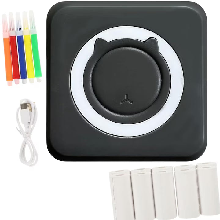 Imprimantă termică portabilă Bluetooth, negru, 1200 mAh, 10 role hârtie