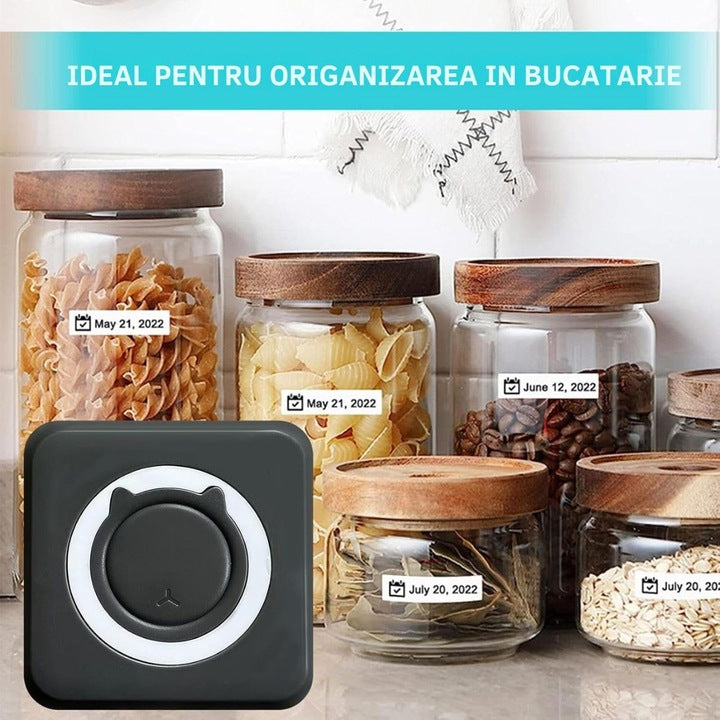 Imprimantă termică portabilă Bluetooth, negru, 1200 mAh, 10 role hârtie