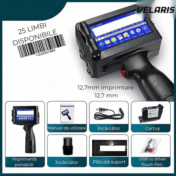 Imprimantă termală portabilă Y7, wireless, 12,7 mm, cerneală HP, coduri QR și coduri bare