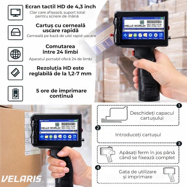 Imprimantă termală portabilă Y7, wireless, 12,7 mm, cerneală HP, coduri QR și coduri bare