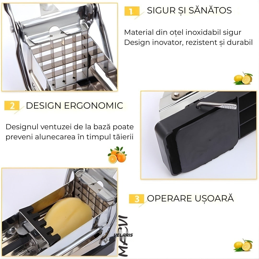 Feliator manual pentru cartofi și legume, inox, tăiere rapidă și uniformă
