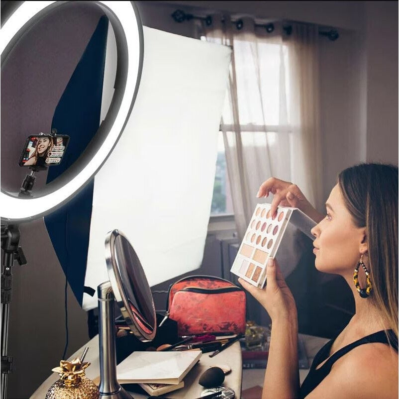 Ring light circular LED profesional, diametru 45 cm, conexiune USB, 3 moduri de iluminare