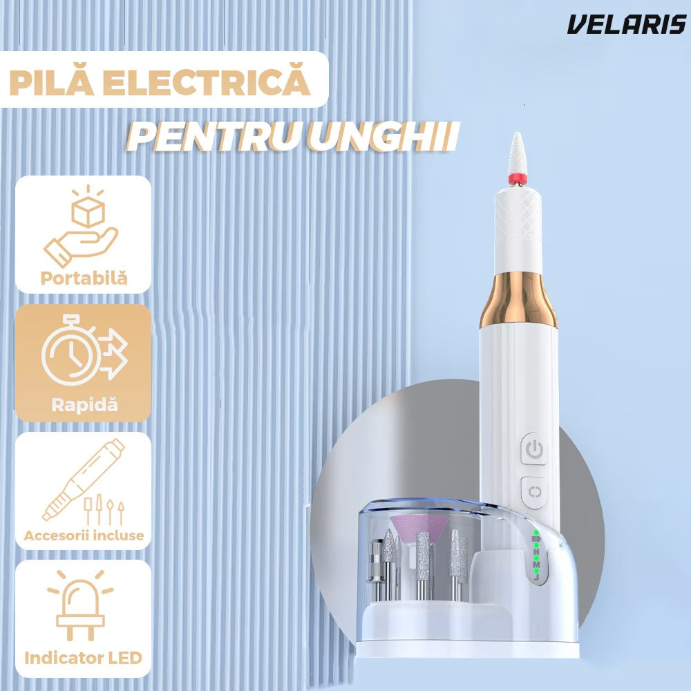 Aparat manichiură-pedichiură electric, 18000 RPM, wireless cu LED, 12 freze și 36 benzi șlefuire