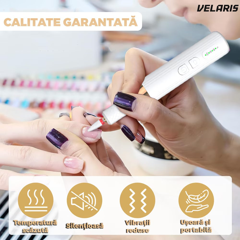 Aparat manichiură-pedichiură electric, 18000 RPM, wireless cu LED, 12 freze și 36 benzi șlefuire