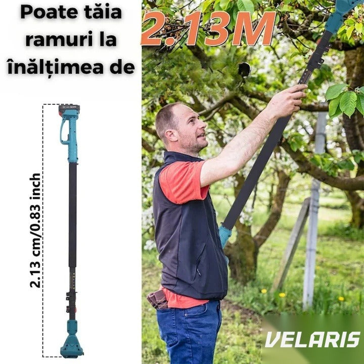 Set fierăstrău și foarfece electric de grădină cu braț extensibil până la 213 cm, baterie 21V inclusă