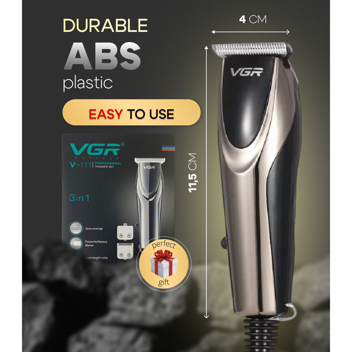 Mașină de tuns profesională VGR V-072, rezistentă la apă, baterie 1200mAh, ecran LCD