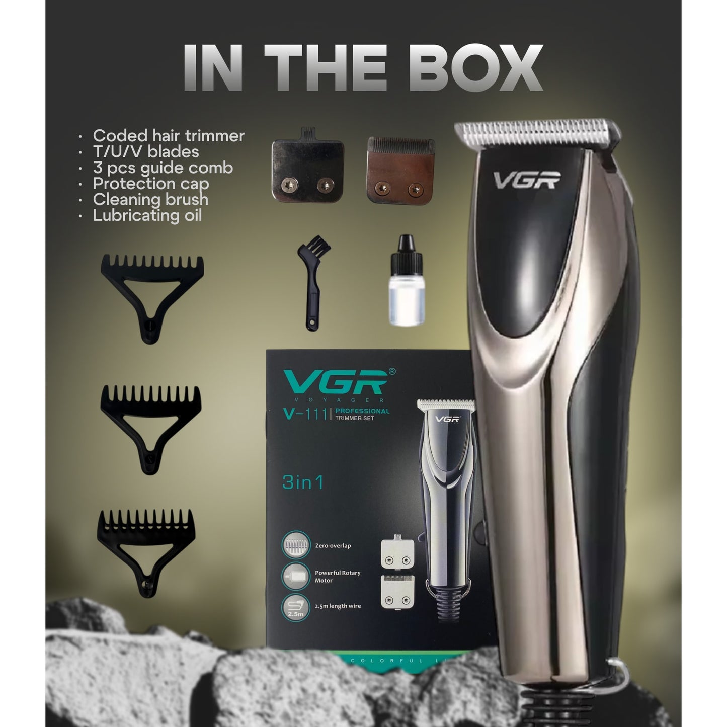Mașină de tuns profesională VGR V-072, rezistentă la apă, baterie 1200mAh, ecran LCD