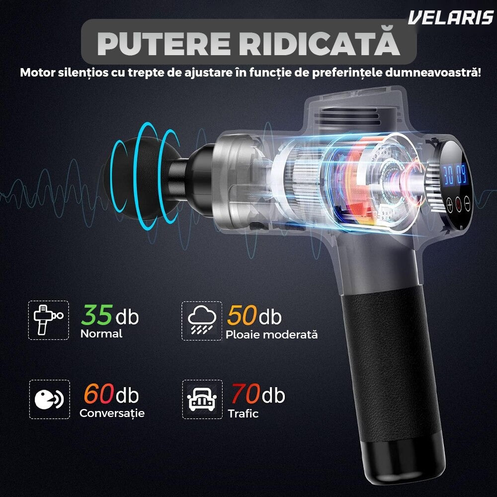 Pistol masaj profesional, 30 viteze, motor silențios, 3200 percuții/min