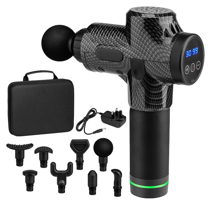 Pistol de masaj profesional Power Pro, 30 viteze, motor silențios, negru, 8 capete