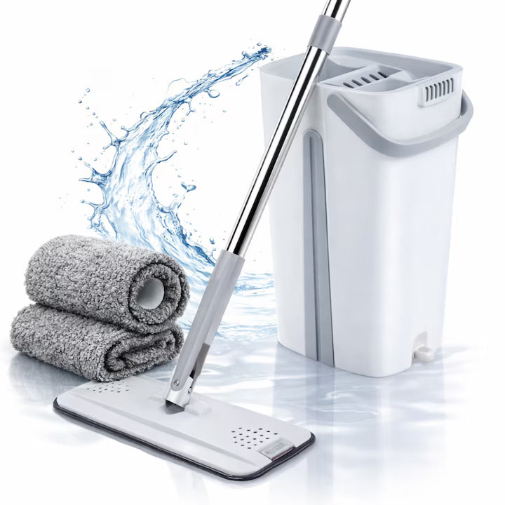 Set mop profesional cu găleată și funcție de stoarcere automată, plastic și metal
