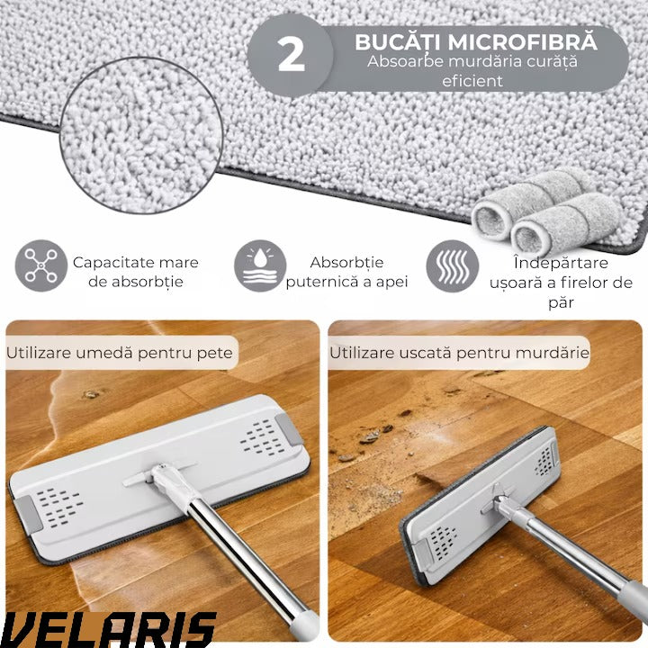 Set mop profesional cu găleată și funcție de stoarcere automată, plastic și metal