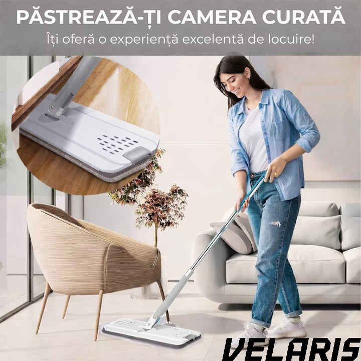 Set mop profesional cu găleată și funcție de stoarcere automată, plastic și metal