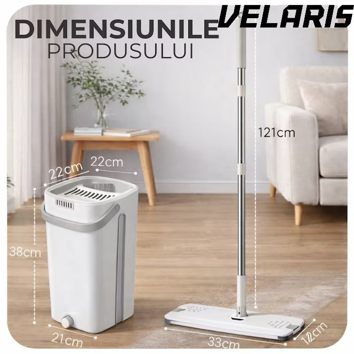 Set mop profesional cu găleată și funcție de stoarcere automată, plastic și metal