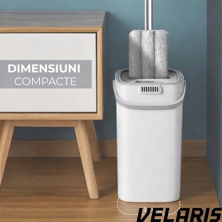 Set mop profesional cu găleată și funcție de stoarcere automată, plastic și metal