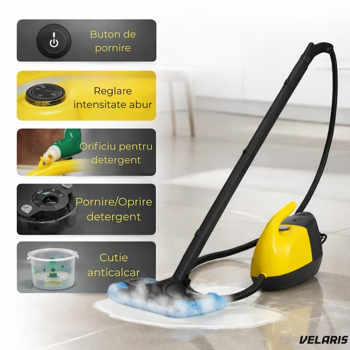 Aparat cuățare cu abur profesional pentru pardoseli și suprafețe, reservor mare, încălzire rapidă, accesorii complete