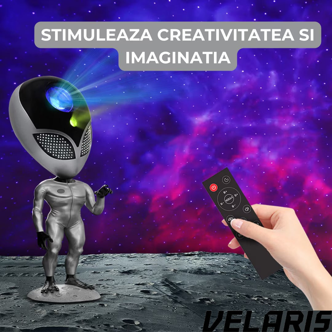 Proiector de Stele Tip Alien, Galaxie Stelara, LED cu Telecomanda si Sistem Dialog Vocal, Argintiu
