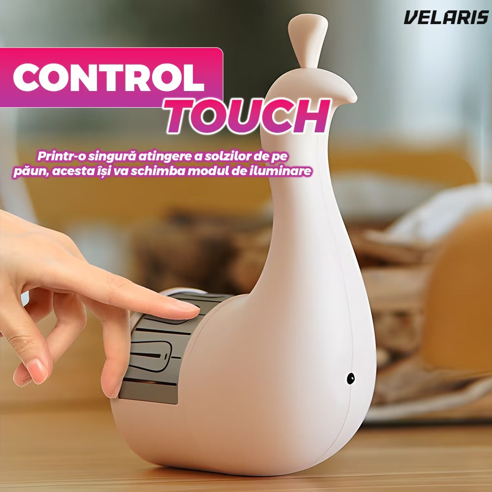 Lampă decorativă model păun, LED cu USB, mai multe moduri iluminare, control telecomandă/tactil, negru/alb