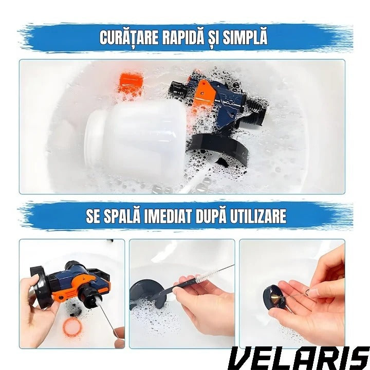 Pulverizator electric vopsea 700W albastru vas 900 ml 3 moduri pulverizare debit reglabil 4 duze